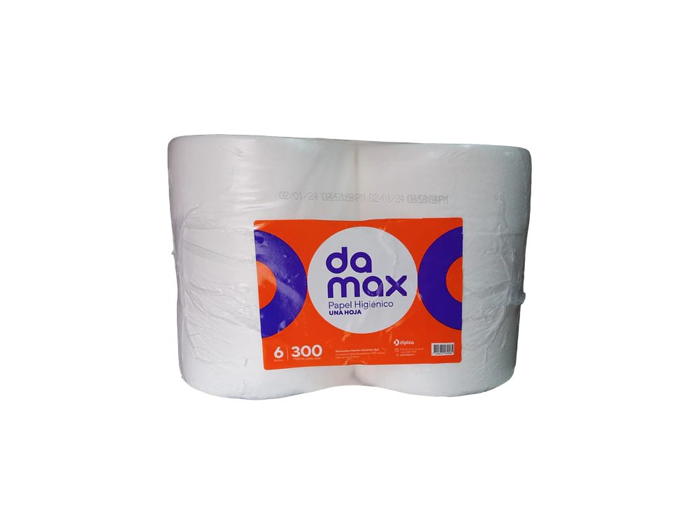 Papel Higiénico Damax una hoja 6 rollos de 300 mt c/u