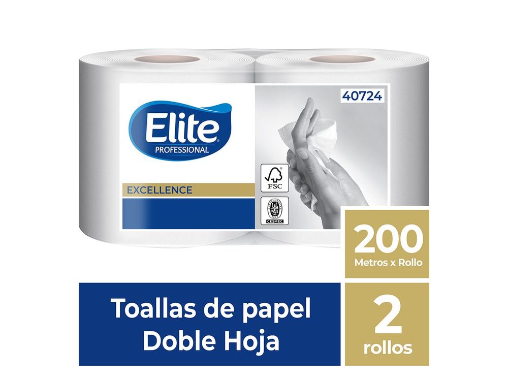 Toalla de Papel Elite doble hoja 2 rollos 200 m